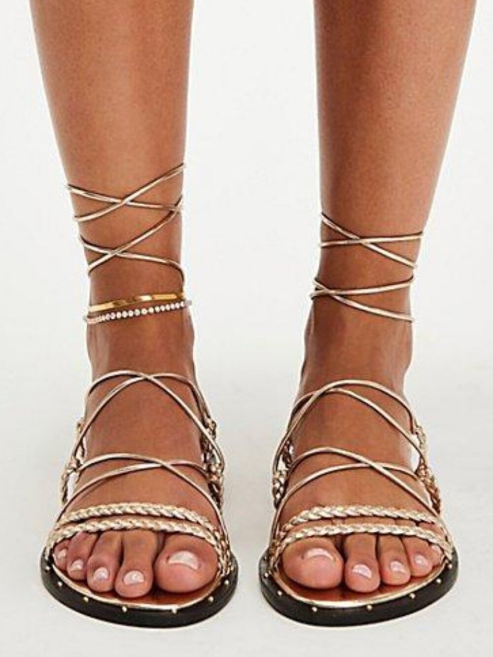 SCHUTZ Antonia Gold Metallic Stud Trim Ankle Wrap Strappy Sandals